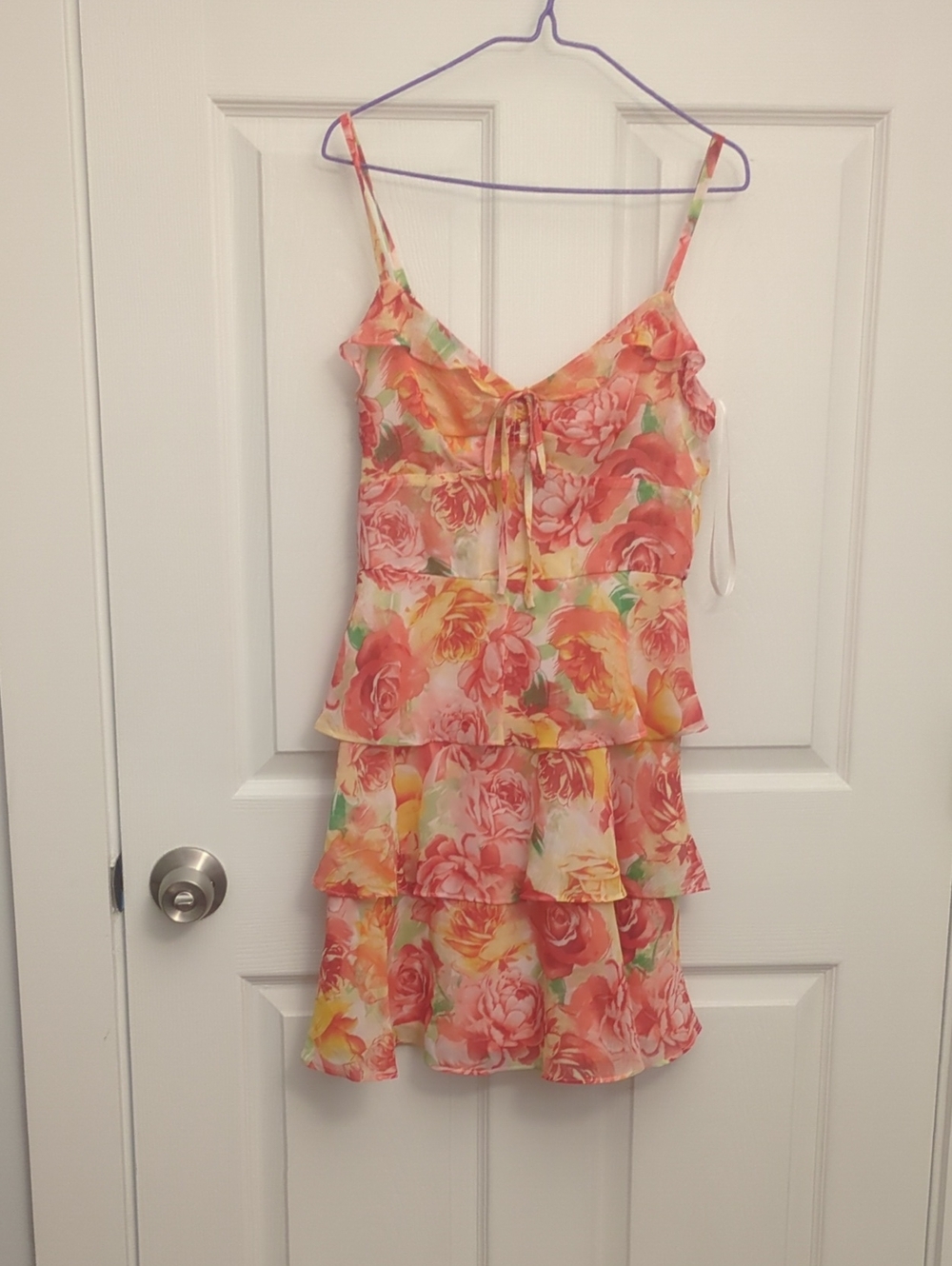 Chiffon Ruffle Dress, Floral, Coral, Pink